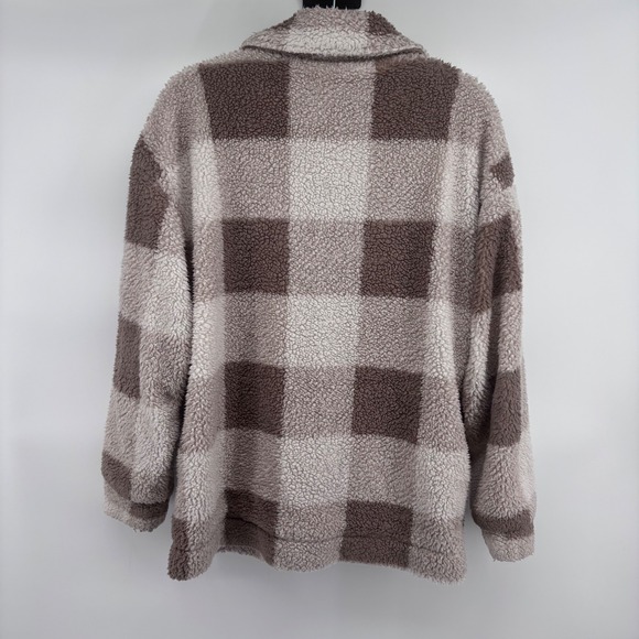 Urban Diction‎ Women's XL Brown Beige Plaid Sherpa Fleece Shacket Jacket - Picture 4 of 4